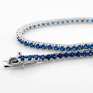 Sterling Silver Blue Sapphire Tennis 7in Bracelet